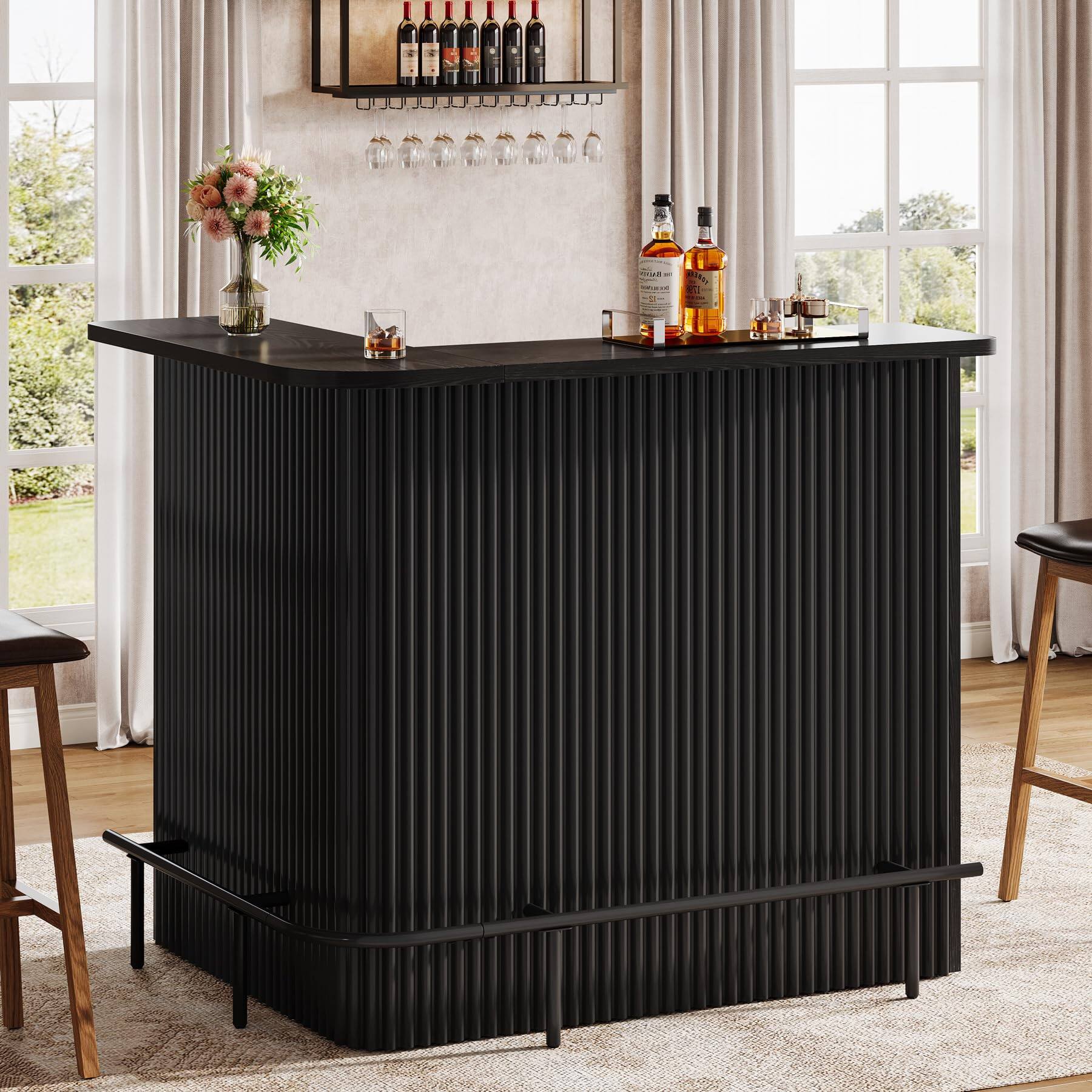 Tribesigns - 43.3-Inch L-Shaped Bar Table with 4-Tier Storage Shelves and Footrest for Kitchen or Home Bar - Black