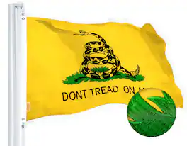 G128 - Don't Tread on Me (Gadsden) Flag 2.5 x 4 ft Heavyweight 220GSM Spun Polyester Embroidered Brass Grommets - Assorted Colors