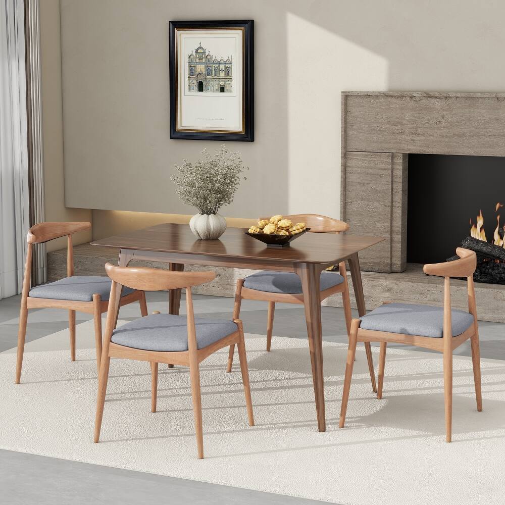 Alt View 10. Loheer - Loheer Set of 2 Rubberwood Dining Chairs Ergonomic Backrest Cushioned Solid Wood Frame Natural Gray - Natural+Gray.