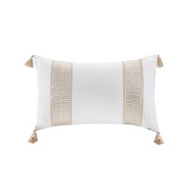 Gracie Mills - Randall Embroidered Cotton Oblong Pillow with Tassels - Taupe