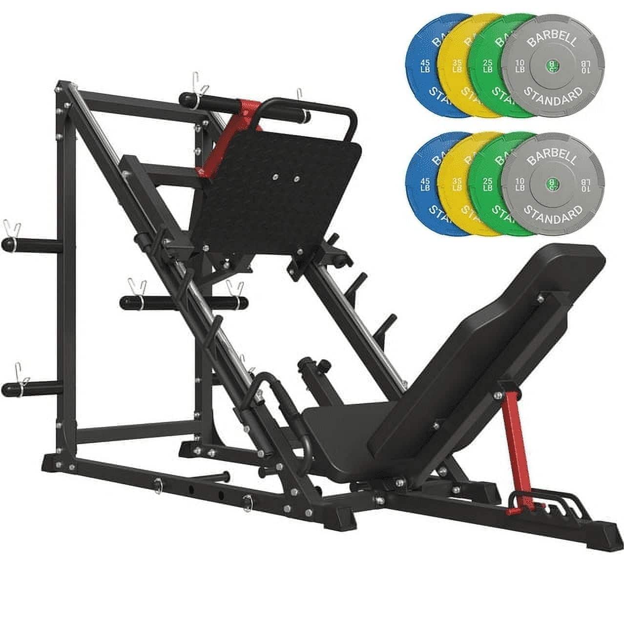 Syedee - Adjustable Leg Press Machine with Calf Block, 2000LBS Capacity, 230LBS Weight Plates - Black
