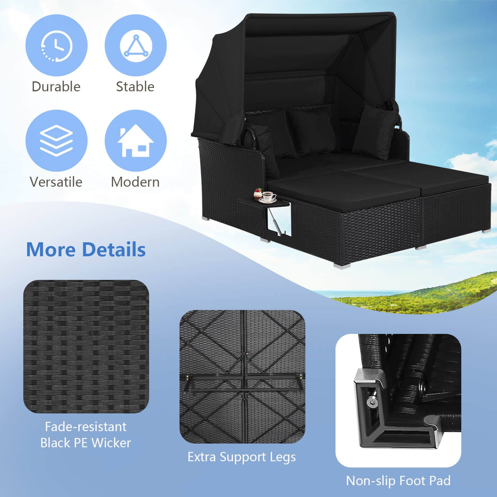 - Durable
- Stable
- Versatile
- Modern

More Details

- Fade-resistant Black PE Wicker
- Extra Support Legs
- Non-slip Foot Pad