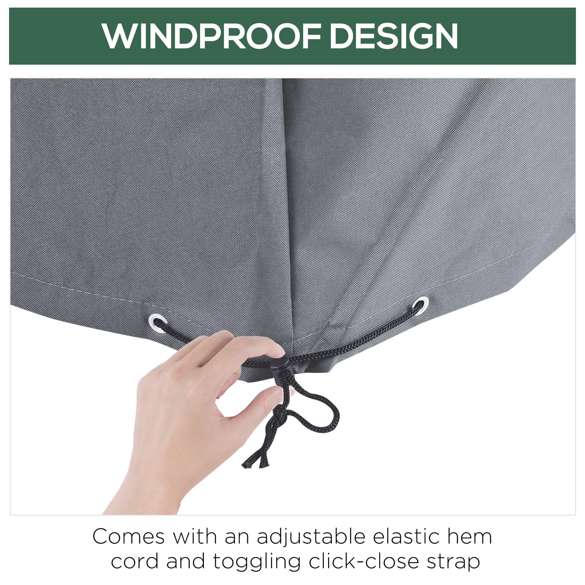 WINDPROOF DESIGN
Comes with an adjustable elastic hem cord and toggling click-close strap