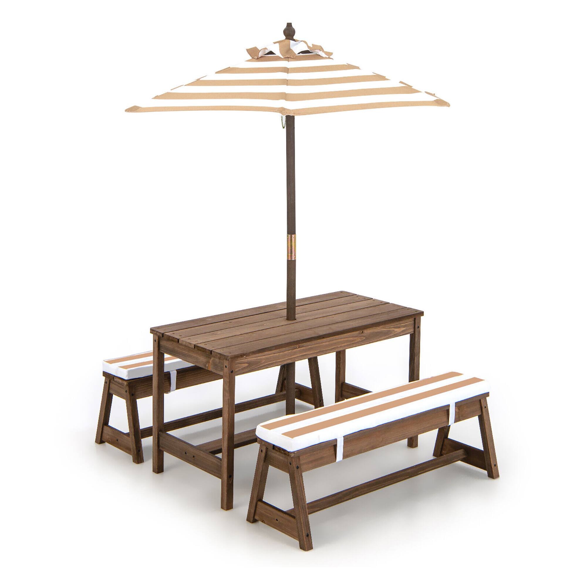 Alt View 9. Gymax - Gymax Kids Wood Picnic Table and Bench Set w/ Cushions Umbrella for Indoor Outdoor Brown - Brown.