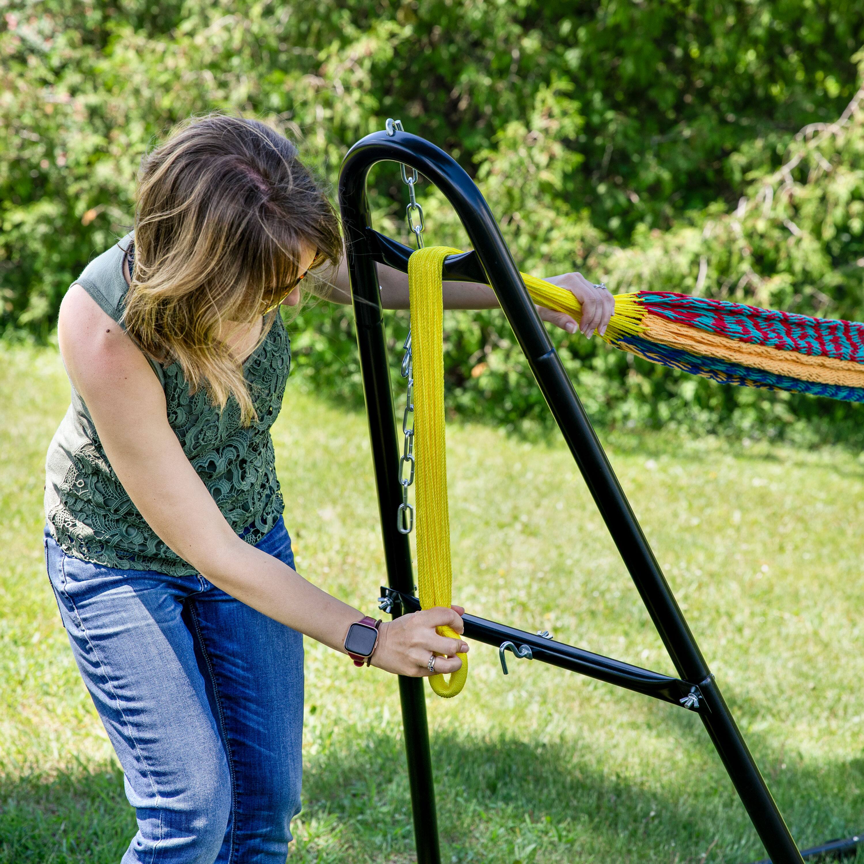 Alt View 10. Sunnydaze - 2-Person Cotton and Nylon Woven Fabric Hammock - Multi-Color.