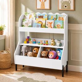 Costway - Kids Wooden Toy Storage Organizer Bookcase with 2 Bins Open Shelf - White