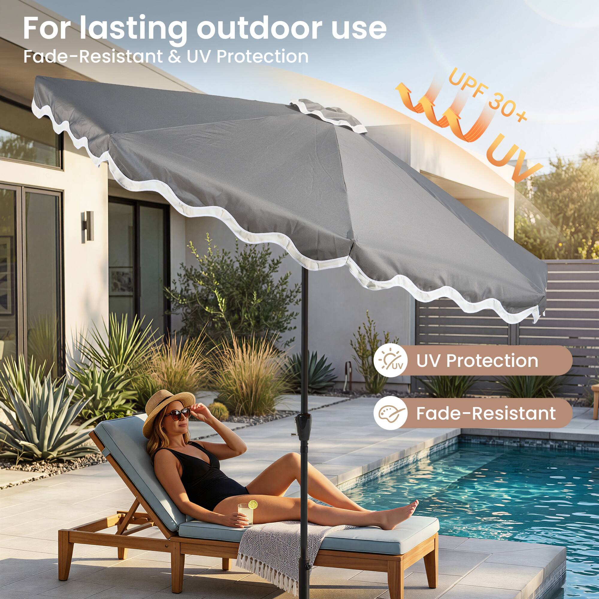 For lasting outdoor use  
Fade-Resistant & UV Protection  
UPF 30+  

UV Protection  
Fade-Resistant