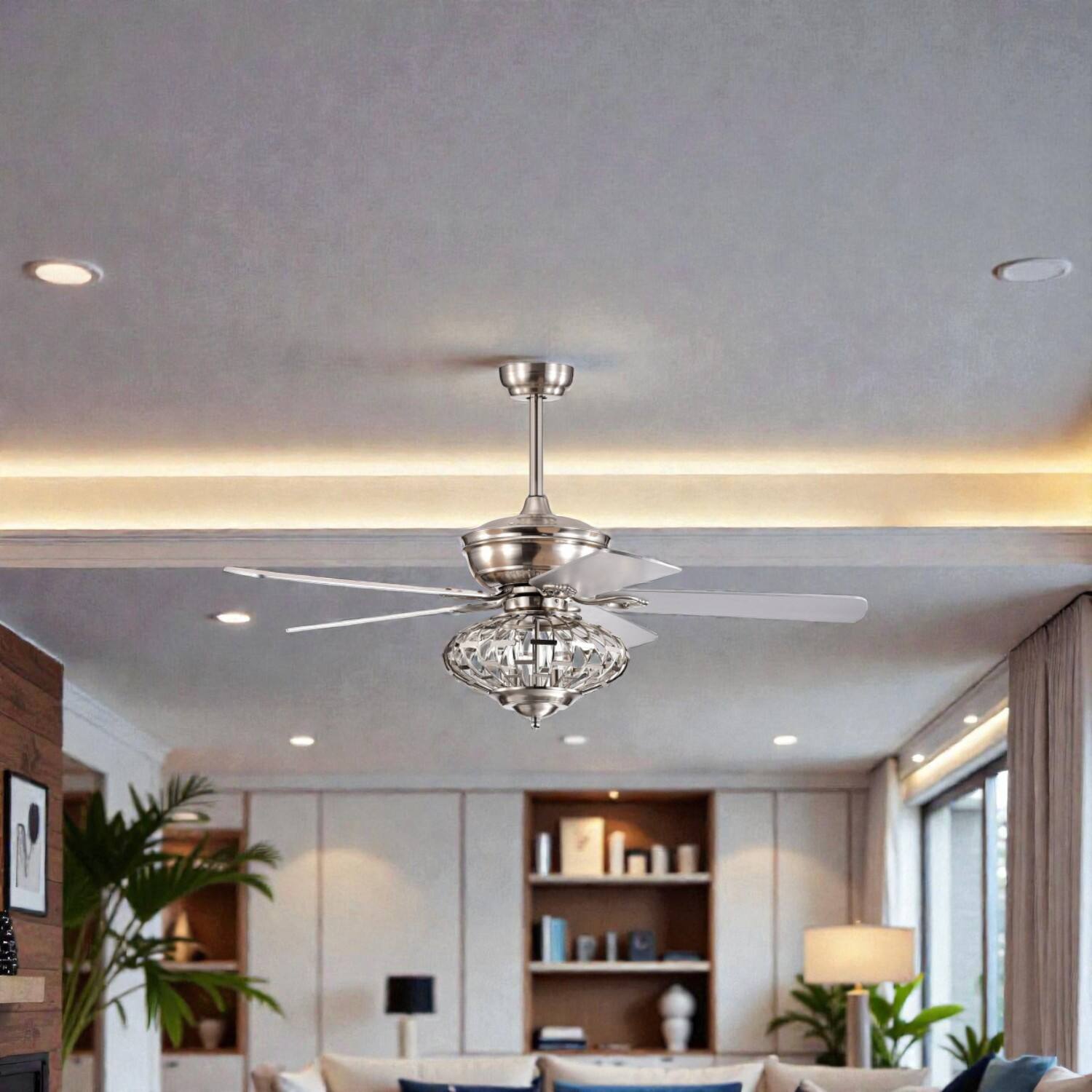 Front. BreeBe - 52" Wooden Blade Ceiling Fan with Handheld Remote Control - Silver.