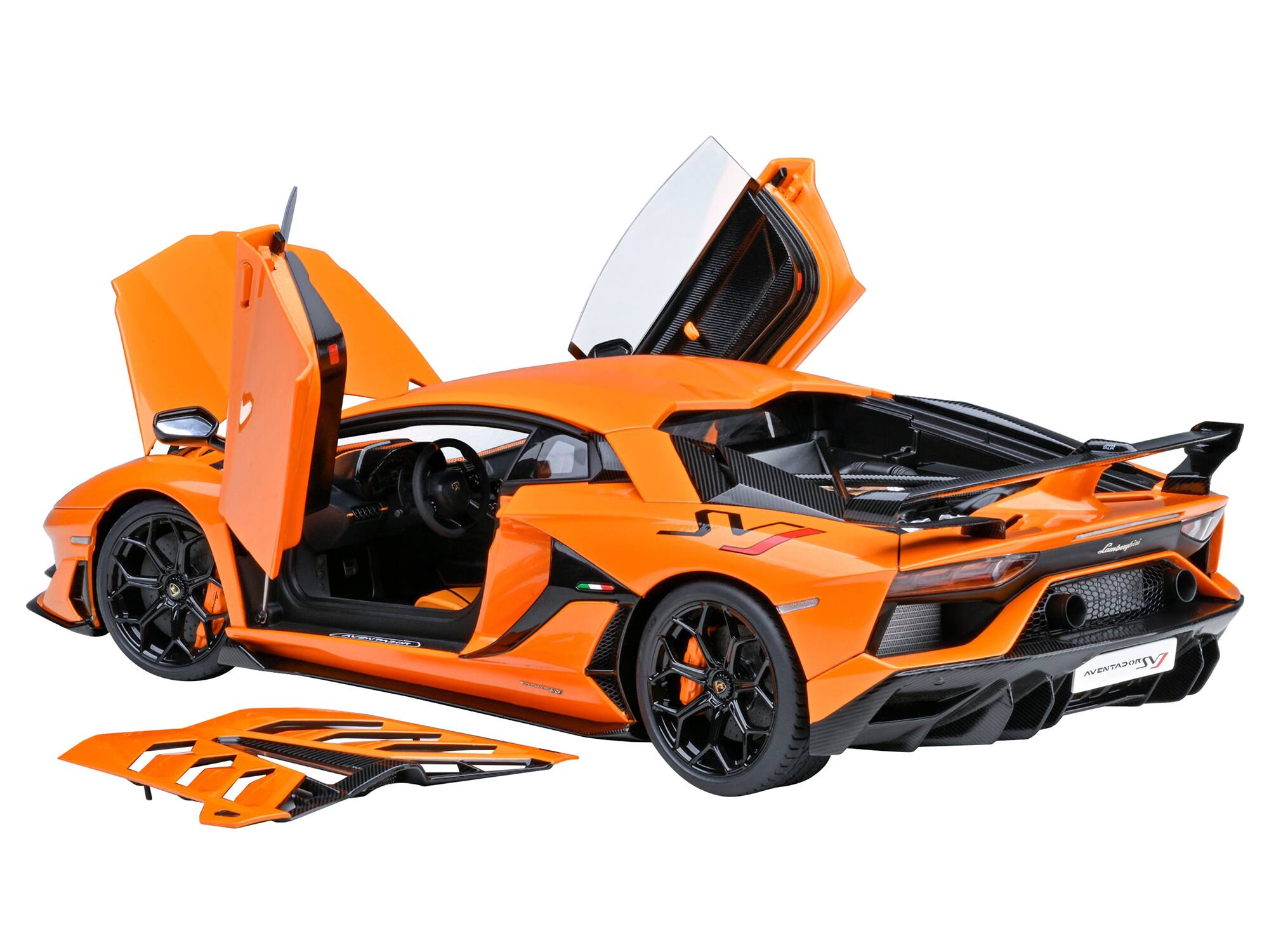 Angle. Autoart - Lamborghini Aventador SVJ Arancio Atlas Pearl Orange 1/18 Model Car by Autoart - Pearl Orange.
