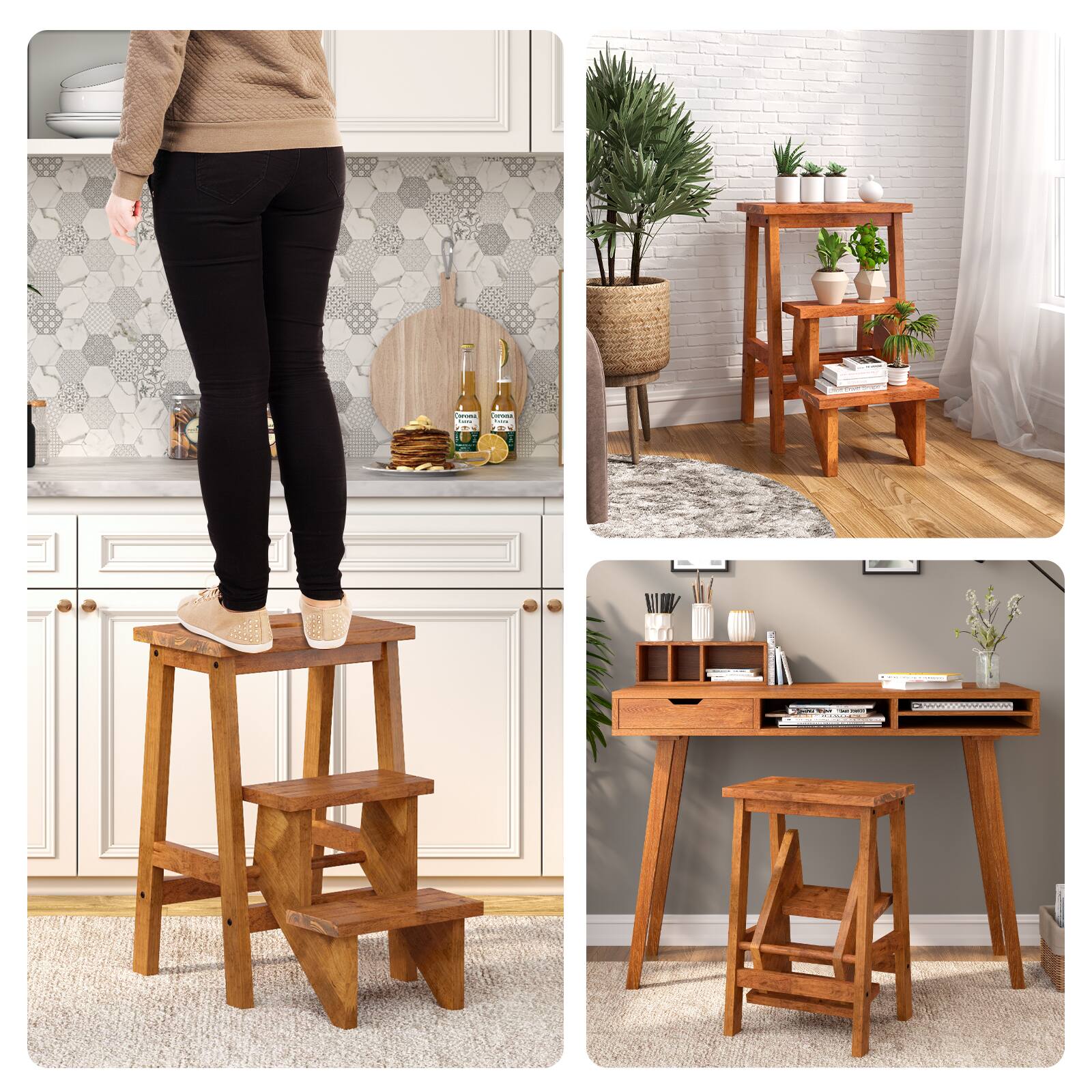 Alt View 5. Gymax - Gymax 3 Tier Step Stool 3 in 1 Folding Ladder 24'' Storage Shelf Multi-function Coffee - Coffee.