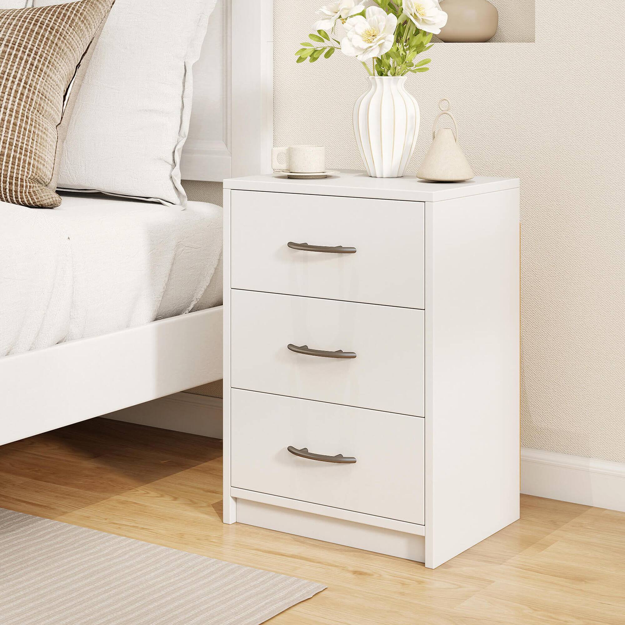 Alt View 1. Costway - 1 PCS 3-Drawer Nightstand Modern Bedside Table with Storage Anti-Toppling Kit for Bedroom - White.