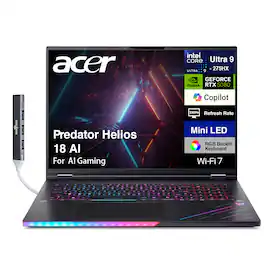 Acer - Predator Helios 18 AI Laptop 18 WQXGA (Intel Ultra 9- 275HX, 64GB DDR5, 4TB PCIe SSD, Win 11 Pro) w/USB Hub - Abyssal Black