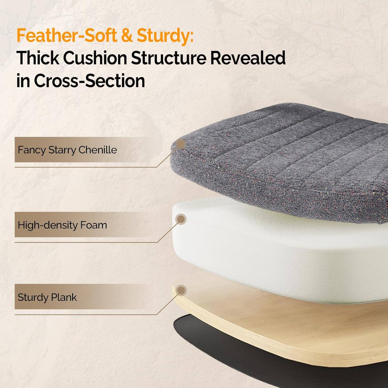 Feather-Soft & Sturdy: Thick Cushion Structure Revealed in Cross-Section

Fancy Starry Chenille

High-density Foam

Sturdy Plank