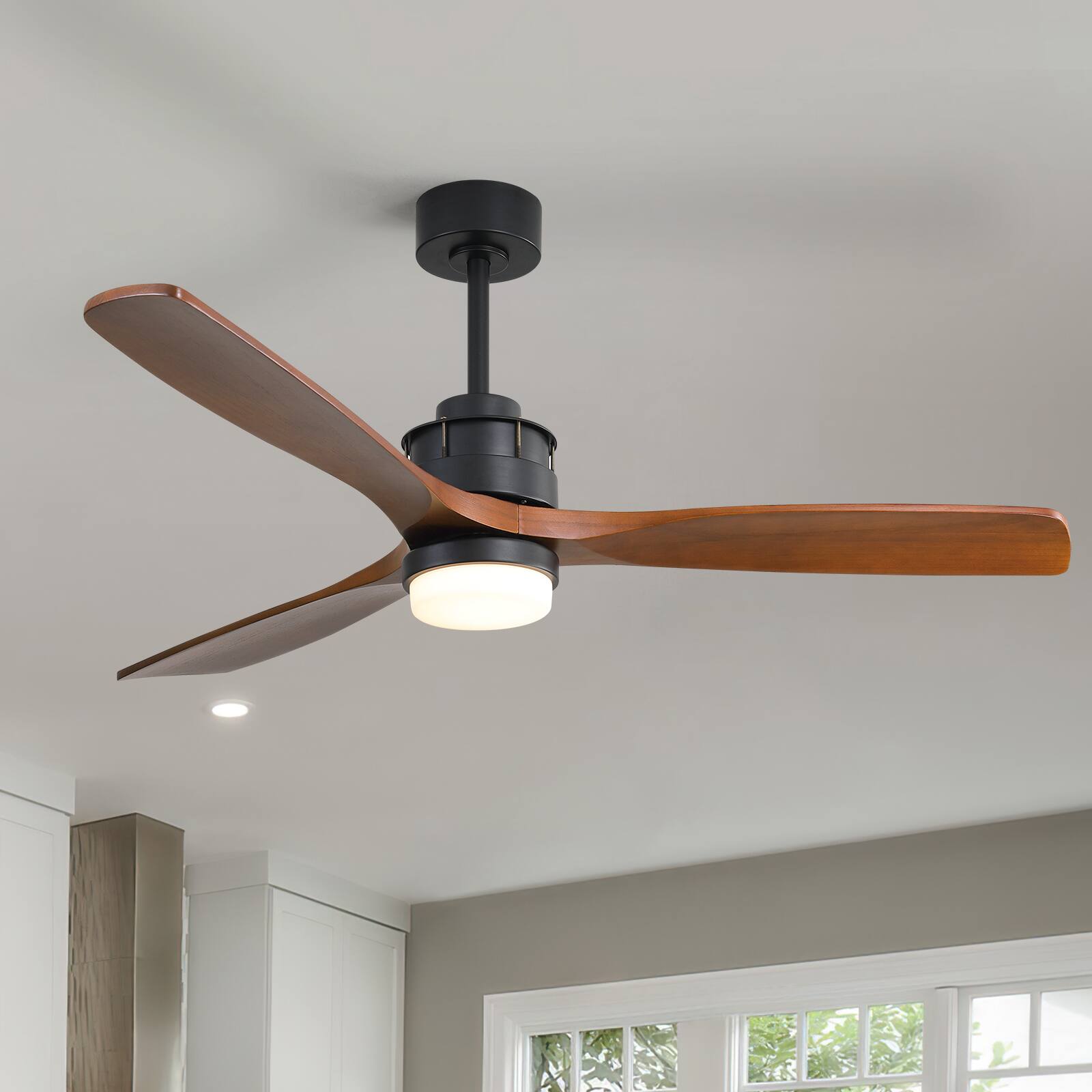 Sofucor - Large 60'' Ceiling Fan with Lights and Remote High CFM Wood Airflow Ceiling Fan for Farmhouse Indoor Outdoor Bedroom - Black