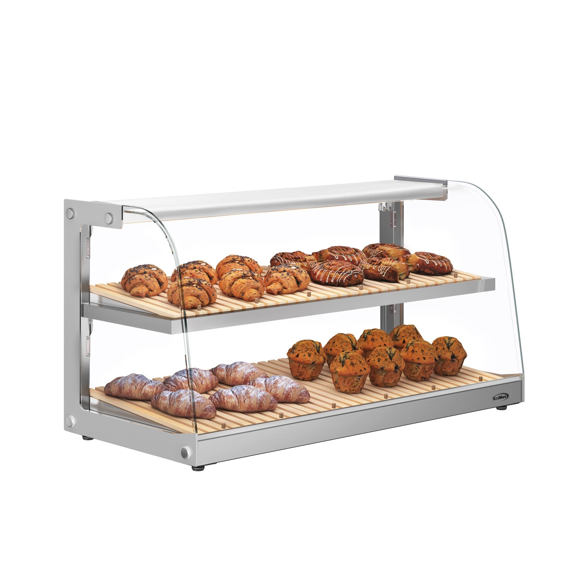 Angle. Koolmore - 40 in. Glass Countertop Dry Bakery Display Case with Two Shelves and Bamboo Trays, 5.3 cu. ft. (DC-53C-B) - Silver.