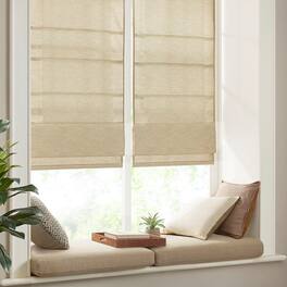 BreeBe - Printed Faux Silk Room Darkening Cordless Roman Shade - Taupe