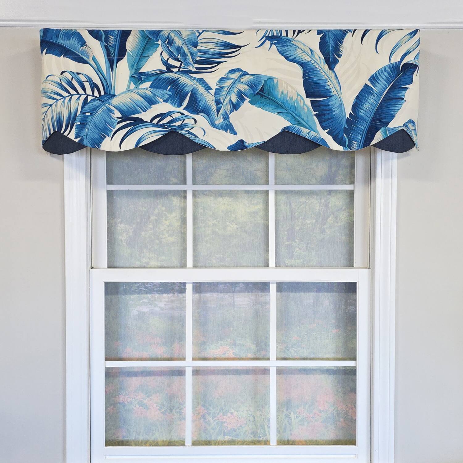 Angle. RLF Home - RLF Home 100% Cotton Plantain Petticoat  Fully lined Windows Rod Pocket Valance 50" x 15"  Navy - Navy.