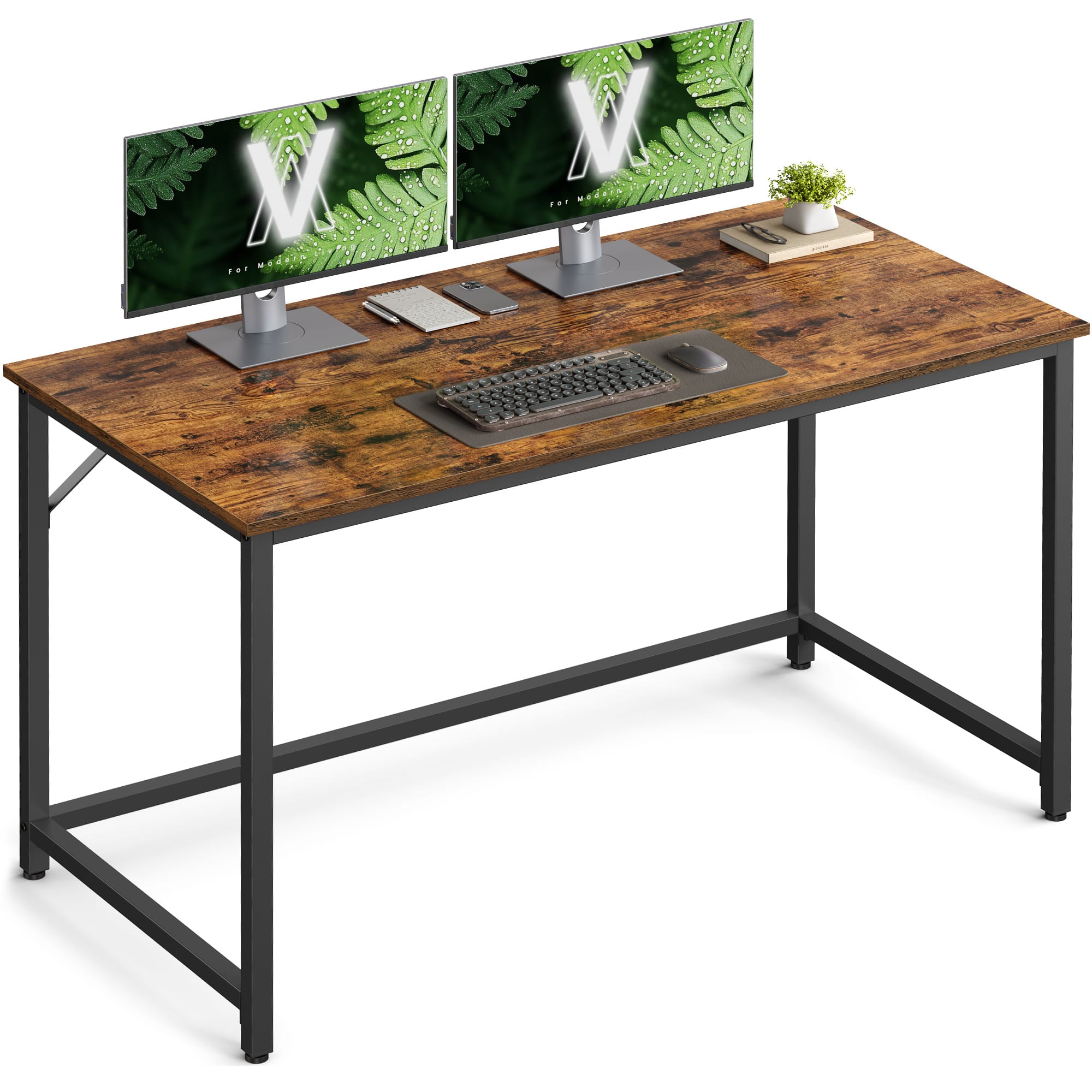 Songmics Home - Computer Desk, Small Office Desk and Workstation, Work Desk for Home Office, Study, Bedroom, 60 x 120 x 76 cm - Rustic Brown and Black