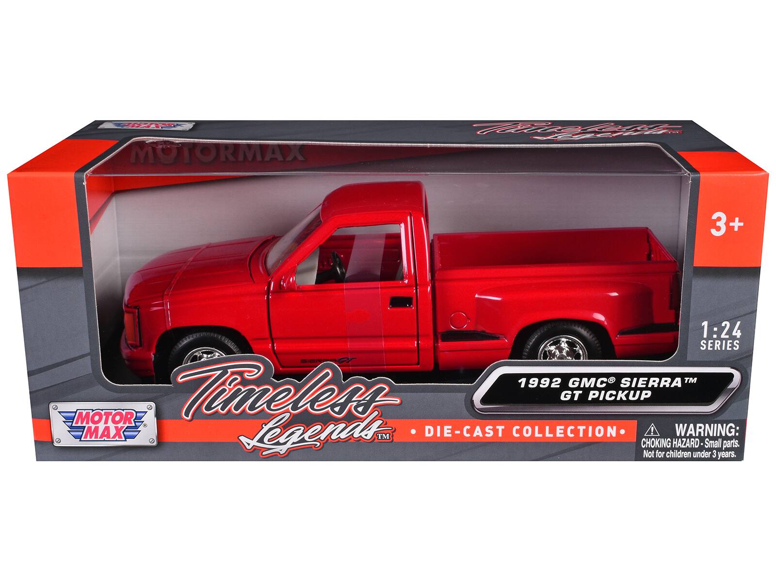 MOTOR MAX  
Timeless Legends  
1:24 SERIES  
1992 GMC SIERRA™ GT PICKUP  
DIE-CAST COLLECTION  

MOTOR MAX  

3+  

WARNING: CHOKING HAZARD - Small parts. Not for children under 3 years.