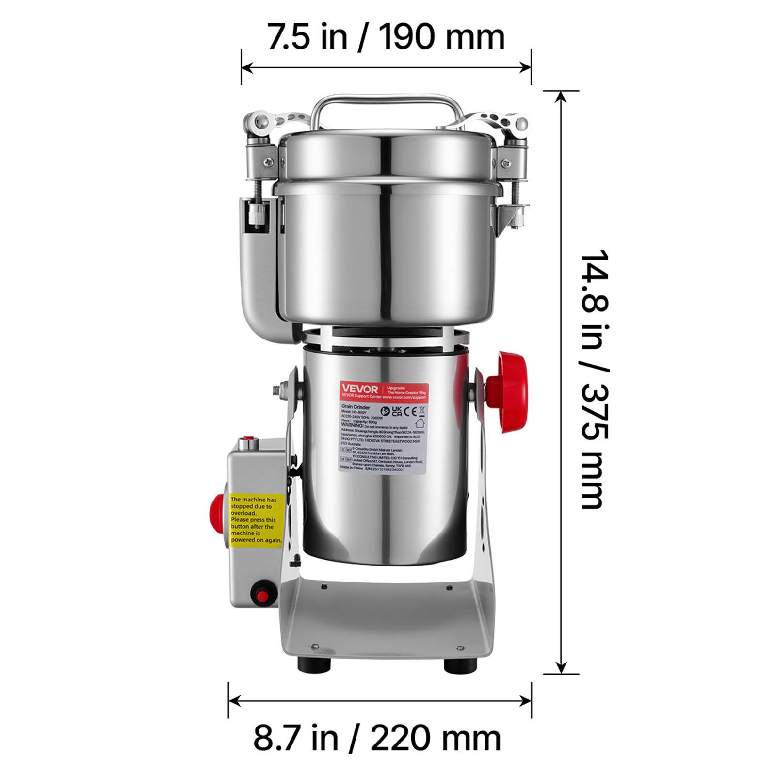 7.5 in / 190 mm

The machine has stopped due to overload. Please press this button after the machine is powered on again.

VEVOR Upgrade Cesta Center - Grain Cracker KIBOY ACE out - VIII

14.8 in / 375 mm

8.7 in / 220 mm