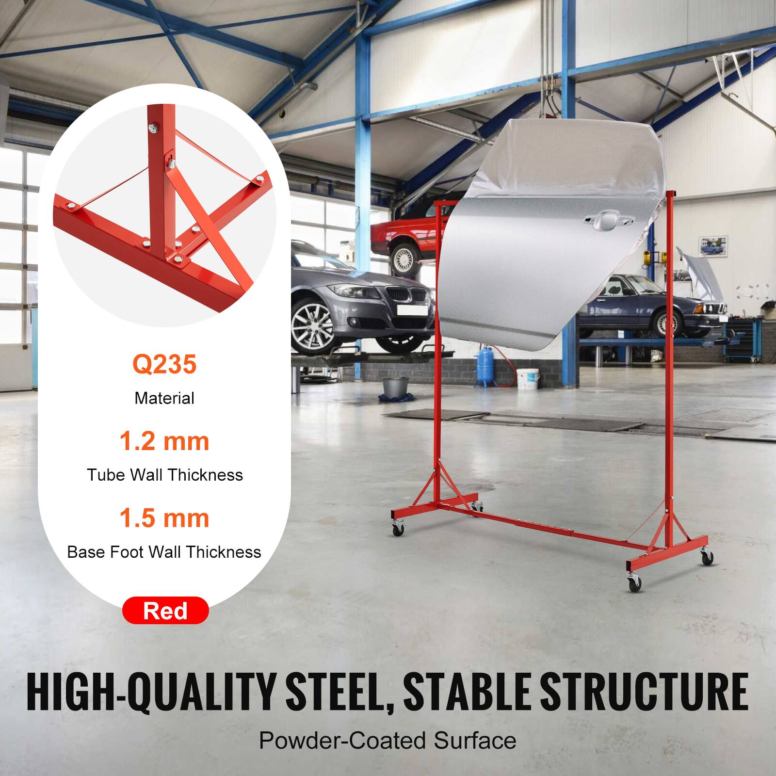 Q235  
Material  
1.2 mm Tube Wall Thickness  
1.5 mm Base Foot Wall Thickness  
Red  

HIGH-QUALITY STEEL, STABLE STRUCTURE  
Powder-Coated Surface