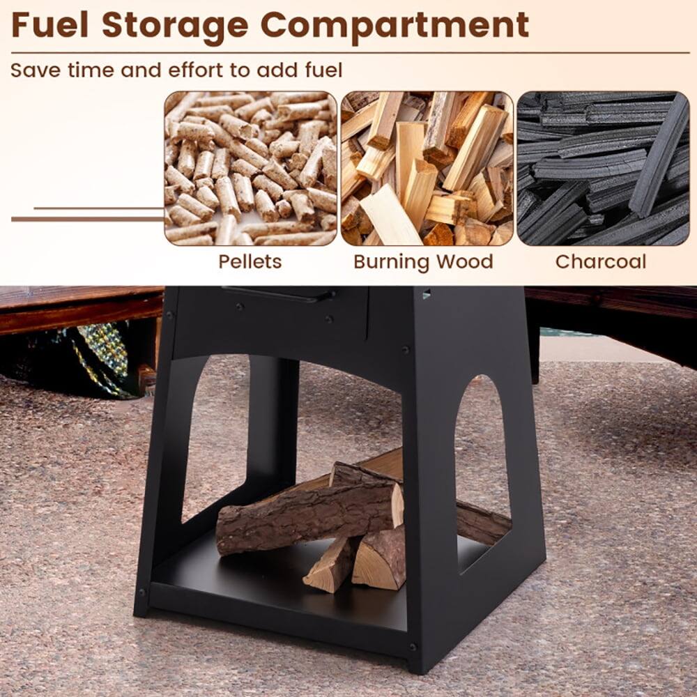 Fuel Storage Compartment

Save time and effort to add fuel

Pellets  
Burning Wood  
Charcoal