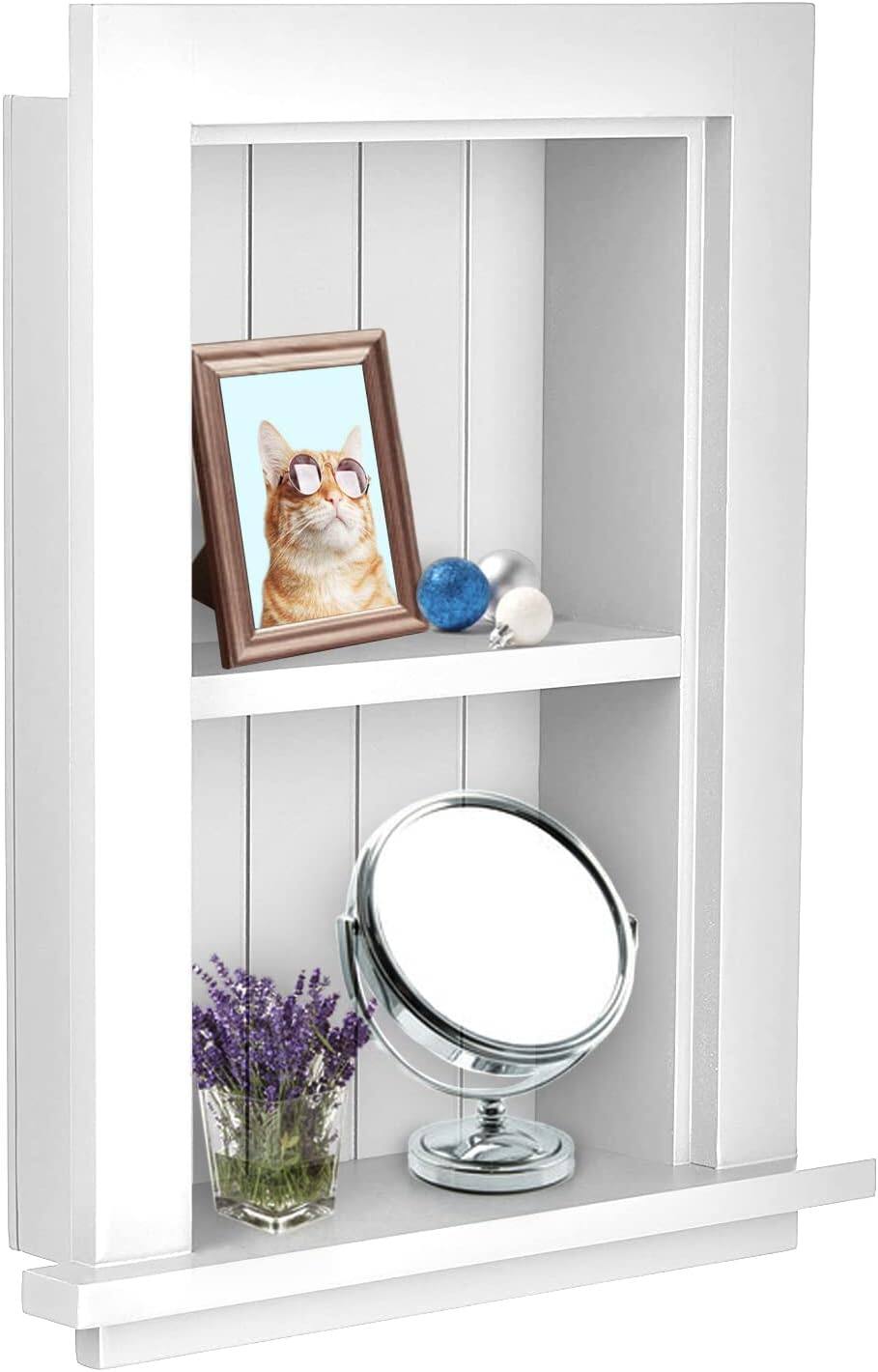 Left. AdirHome - Wood Recessed Wall Cabinet, Built-In Shelf Storage - White.