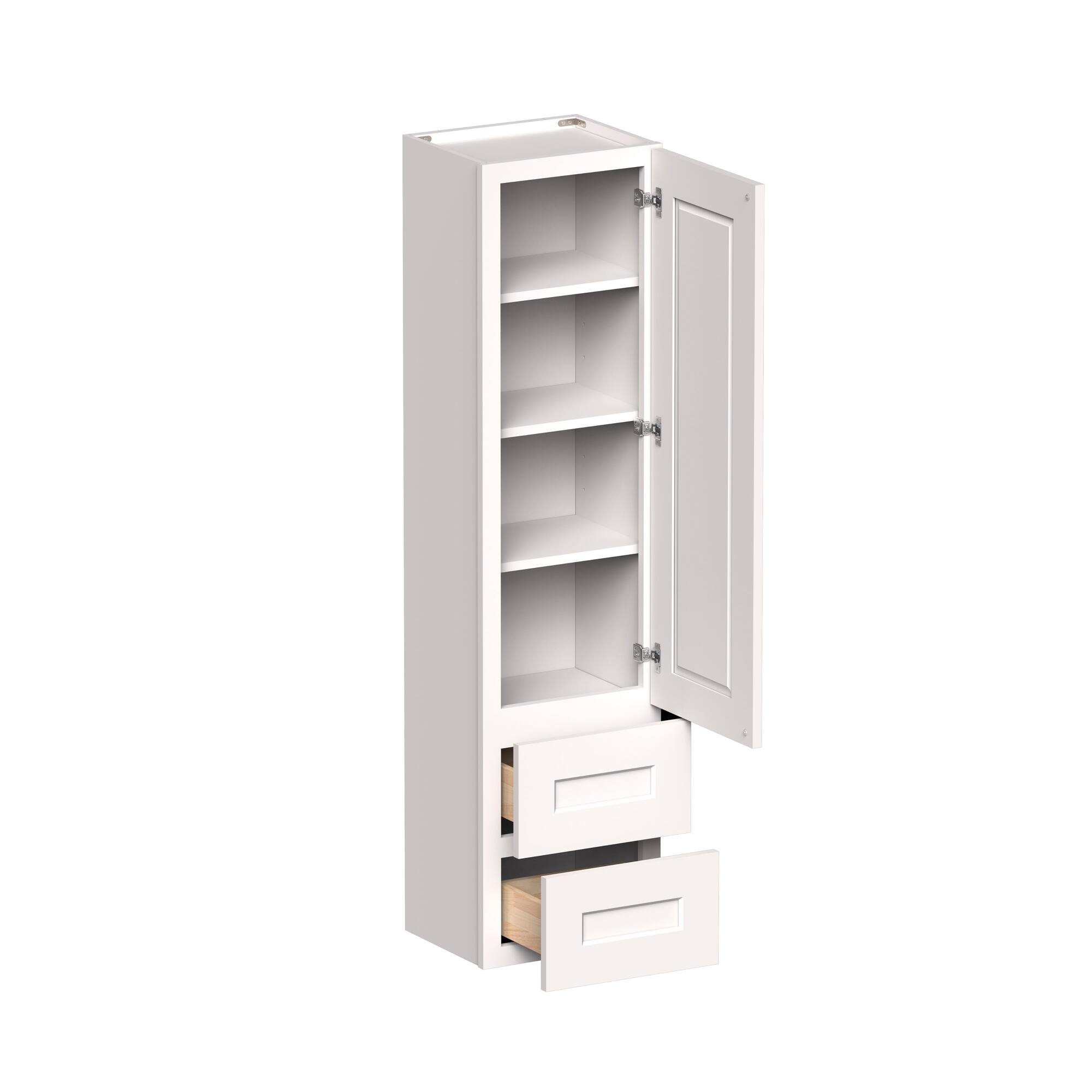 Front. Boyel Living - 15-in W x 60-in H x 12-in D Shaker RTA Kitchen Counter Linen Cabinet - White Shaker.