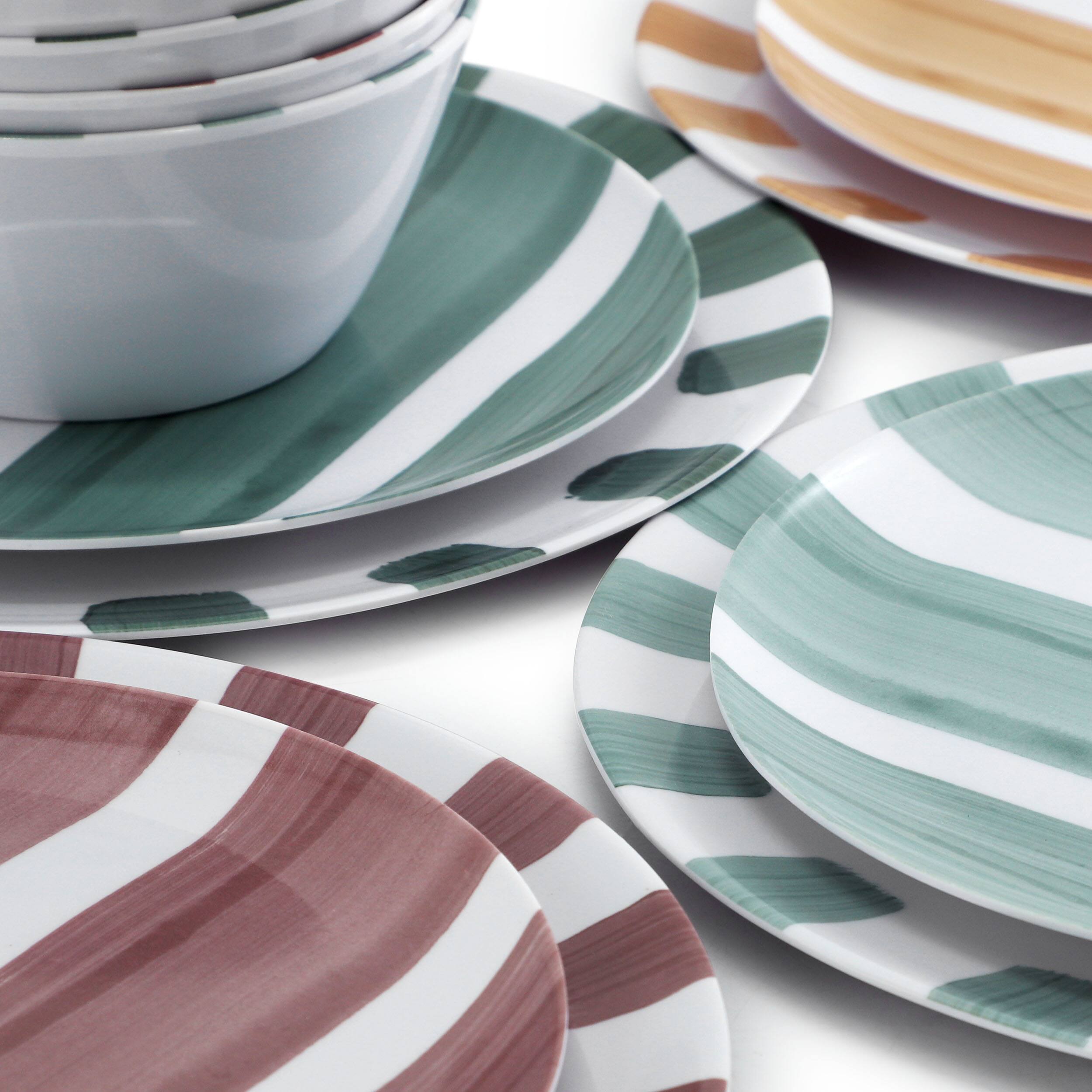Alt View 5. Gibson - Gibson Home Cottage Stripes 12 Piece Melamine Dinnerware Set in White and Multi - Multi.