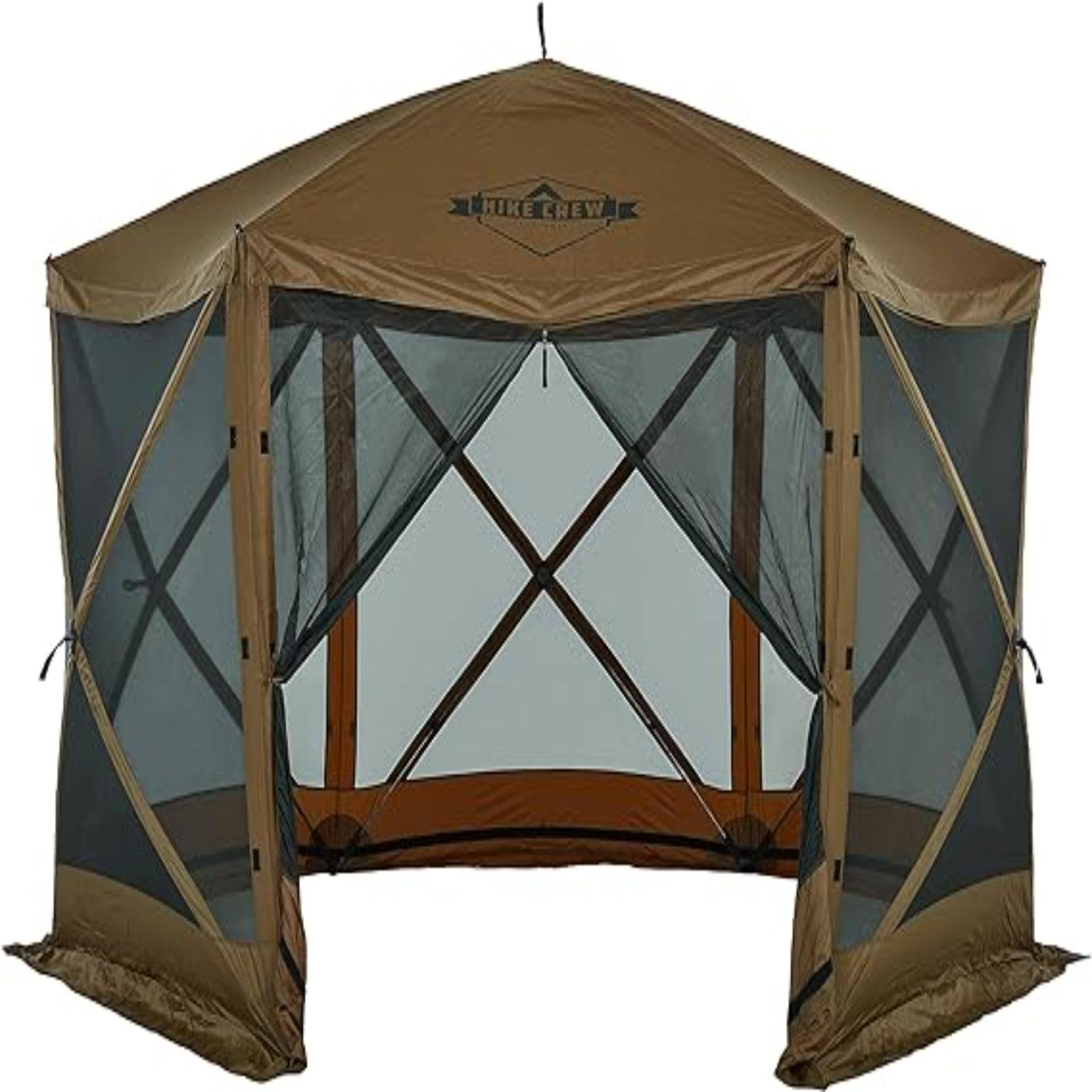 Hike Crew - 12’ x 12’ Pop Up Gazebo, 6-Sided Outdoor Tent Canopy with Stakes, Ropes & More - Brown