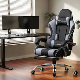 GTPlayer - Gaming Chair Breathable Fabric Computer Chair with Footrest and Lumbar Support - Purple