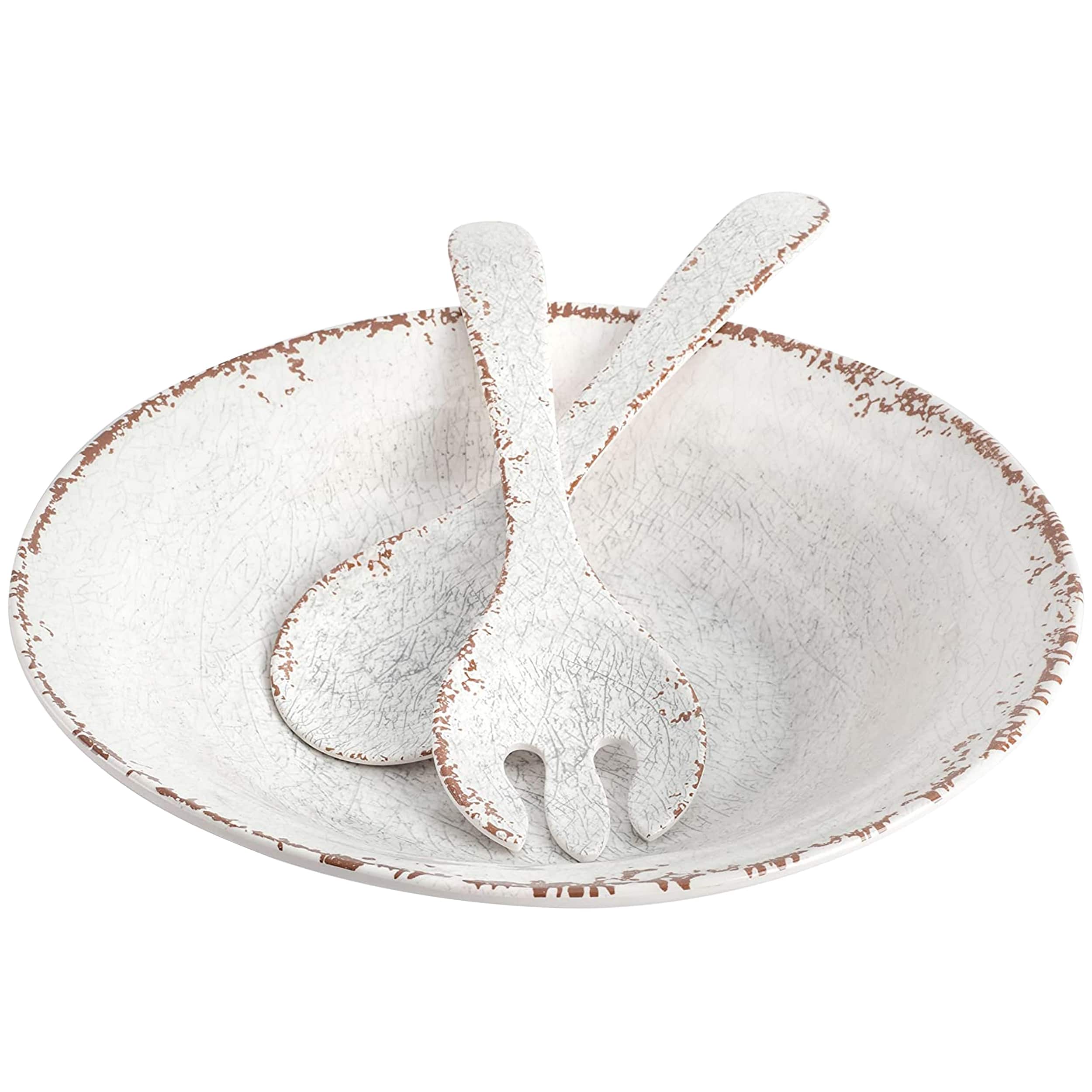 Laurie Gates - Mauna 3 Piece Melamine Serving Bowl Set with Serving Utensils - White