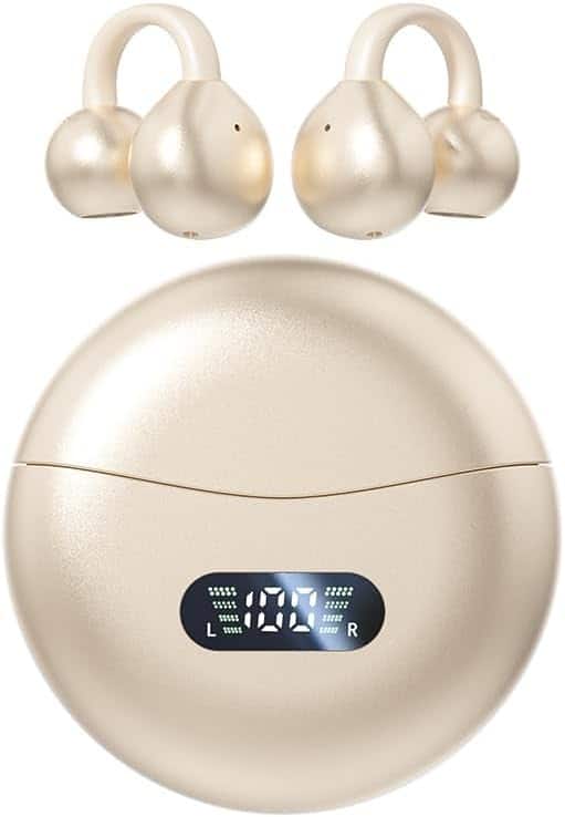 SKRAN - Open-Ear Clip-On Bluetooth Headphones, Noise Cancelling, Long Battery Life, Ideal for Gym, Office & Travel - Off-white