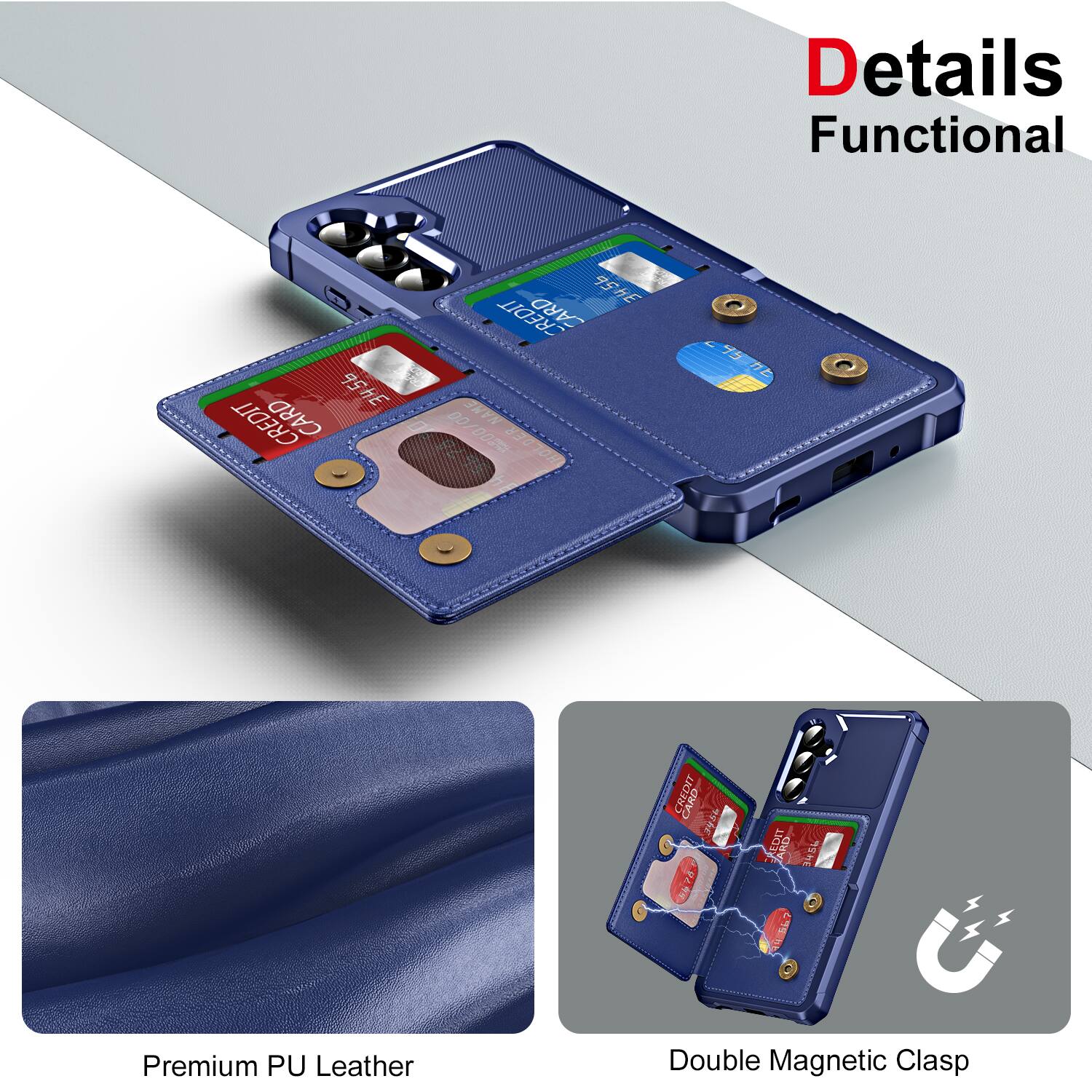 Details Functional

3456 CREDIT CARD
CARD 95HE CREDIT 00/00 00 NAME HOLDER
95 
CREDIT 
ARD
3486

Premium PU Leather
Double Magnetic Clasp