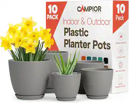 Campior - Plastic Plant Pots Set of 10 – Stackable, Durable, with Drainage, for Indoor & Outdoor Use - Gray