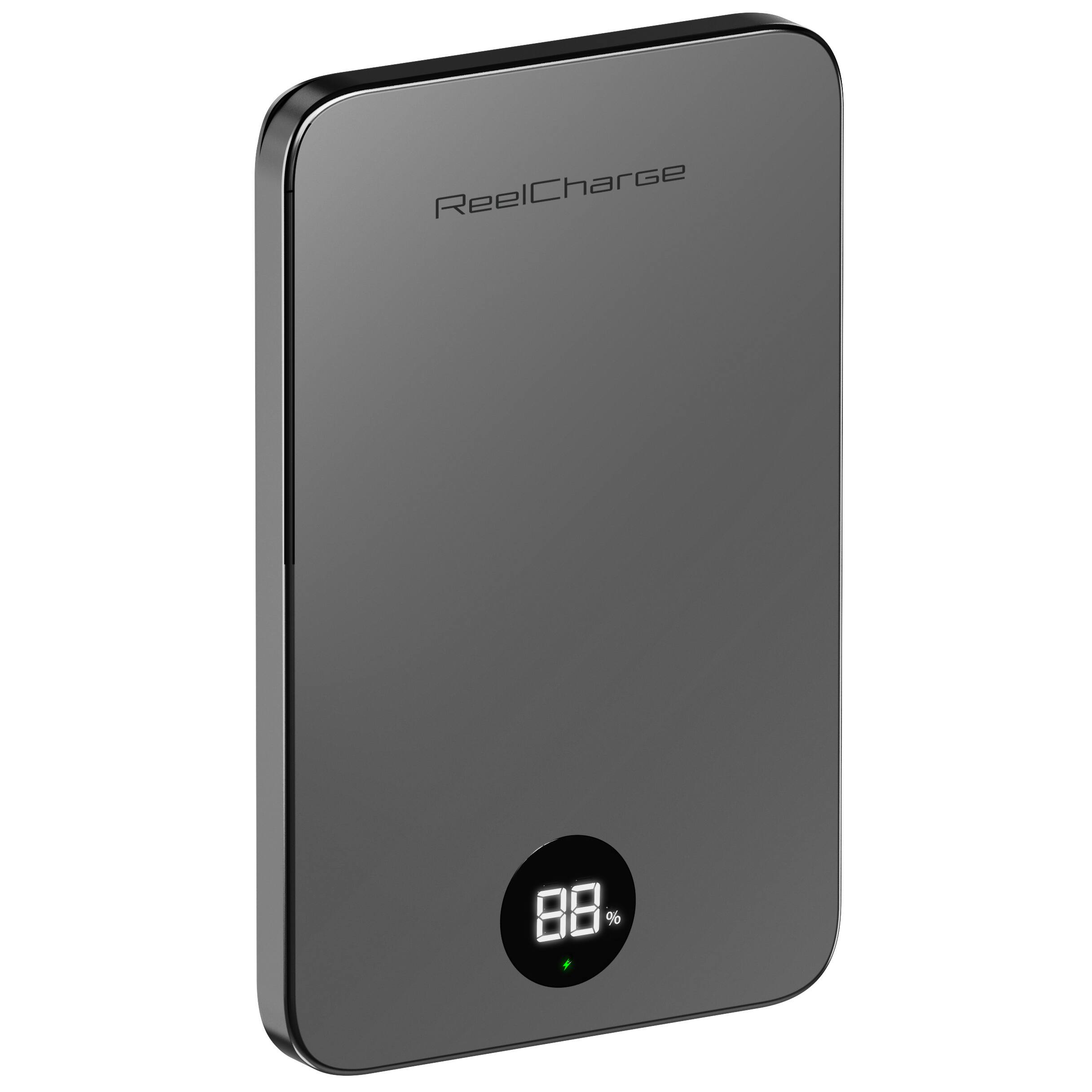 Angle. ReelCharge - ReelCharge ReelSafe 5,000 mAh Qi2 Power Bank (Gray).