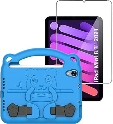 SaharaCase - iPad mini A17 Pro & 6th Generation 2021 Protection Bundle, KidProof Case with Tempered Glass Screen - Blue