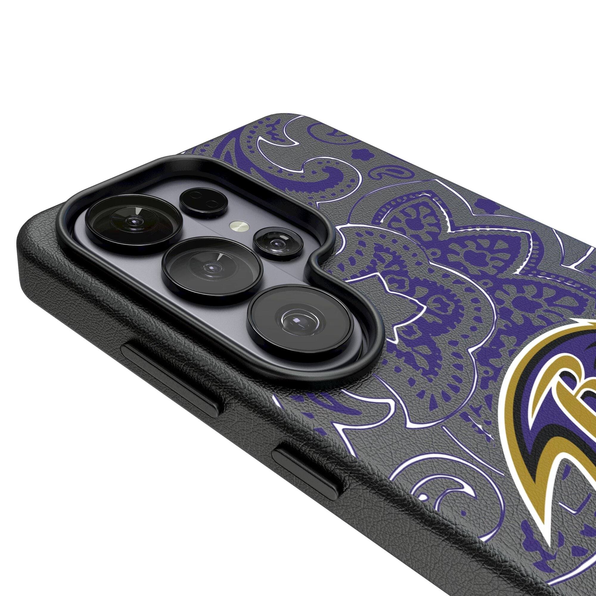 Alt View 2. Keyscaper - Baltimore Ravens Paisley Galaxy Magnetic Bump Case - S25 Ultra - Black.