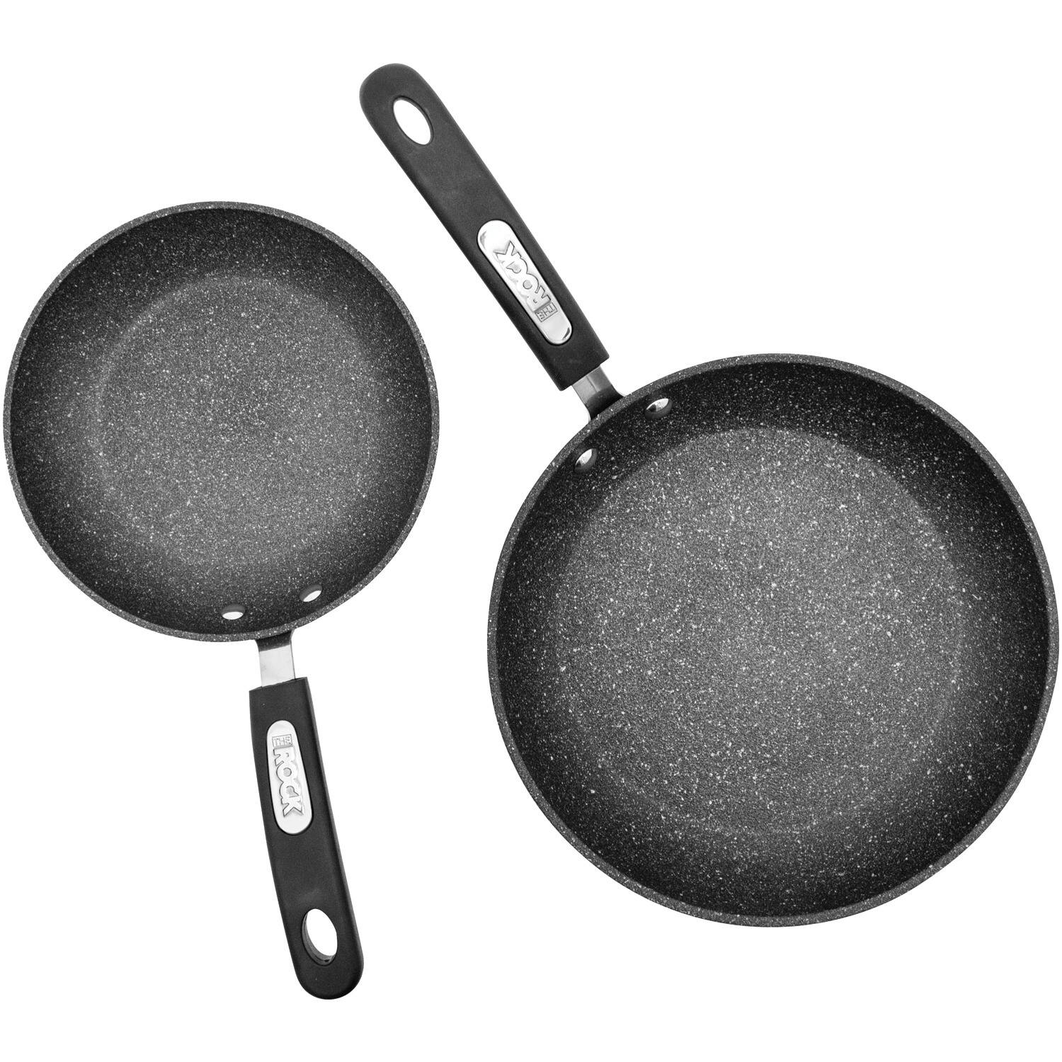 Front. THE ROCK by Starfrit - The Rock By Starfrit 060740-002-0000 Set Of 2 Fry Pans With Bakelite Handles - black.