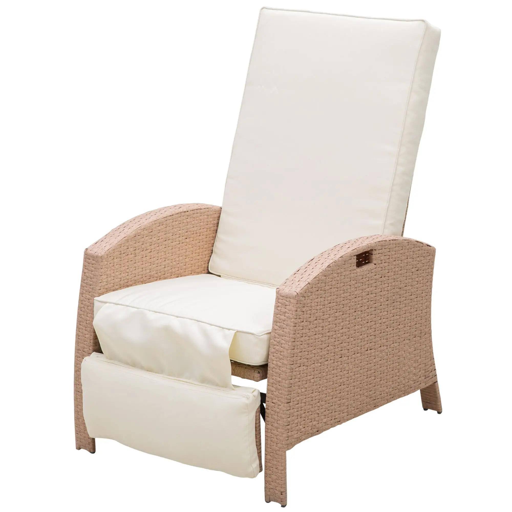 Angle. Resenkos - Resenkos Patio Recliner, Outdoor Reclining Chair with Flip-Up Side Table, All-Weather Wicker Metal Frame Chaise, Beige - Beige.