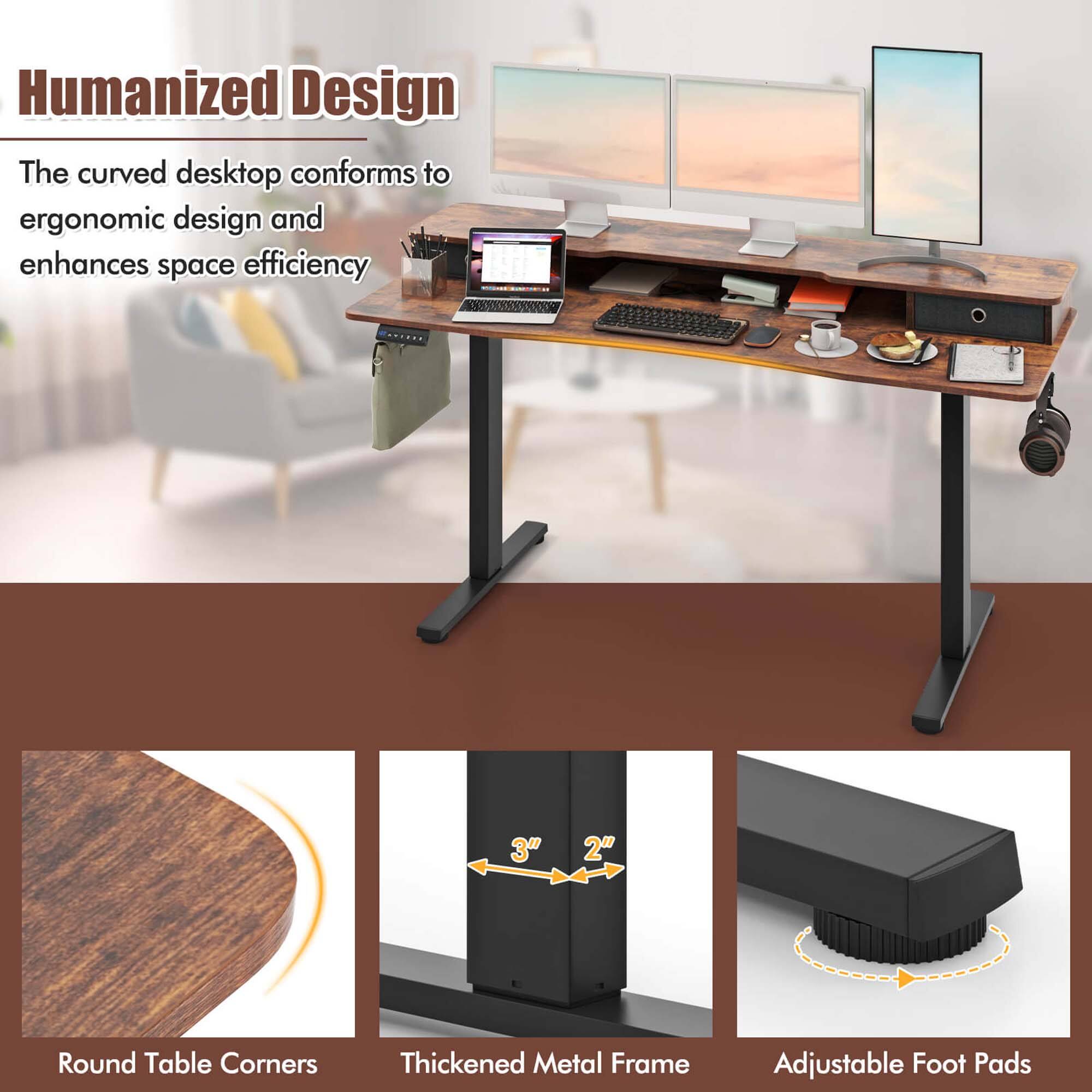 Humanized Design

The curved desktop conforms to ergonomic design and enhances space efficiency

- Round Table Corners
- Thickened Metal Frame
- Adjustable Foot Pads

3" 2"