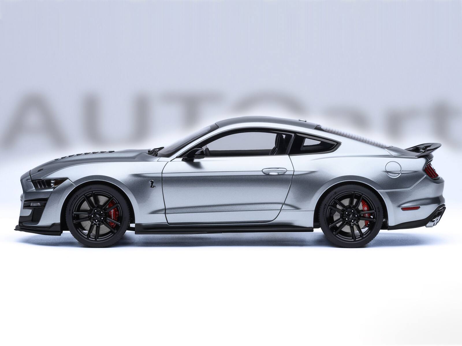 Alt View 6. Autoart - Ford Mustang Shelby GT500 Iconic Silver Metallic with Black Stripes 1/18 Model Car by Autoart.