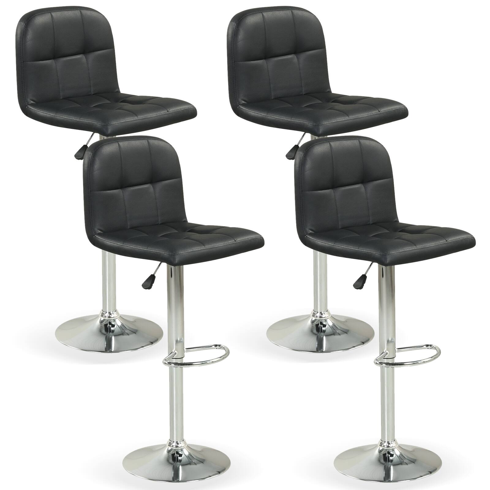 Front. Gymax - Gymax Swivel Bar Stools Set of 4 w/ Backrests Footrests & Metal Base for Kitchen Black - Black.