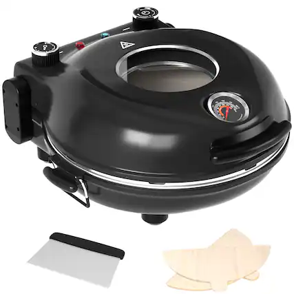 Front. Topteng - 12 Inch Countertop Electric Pizza Oven - 800°F Fast Cooking, Removable Ceramic Stone & Viewing Window - Black.