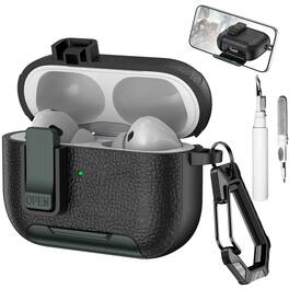 Dteck - Case for Apple Airpods Pro 2nd Gen (2022) with Phone Holder & Keychain,Leather Texture Earbuds Cover for Man Women - Armyblack
