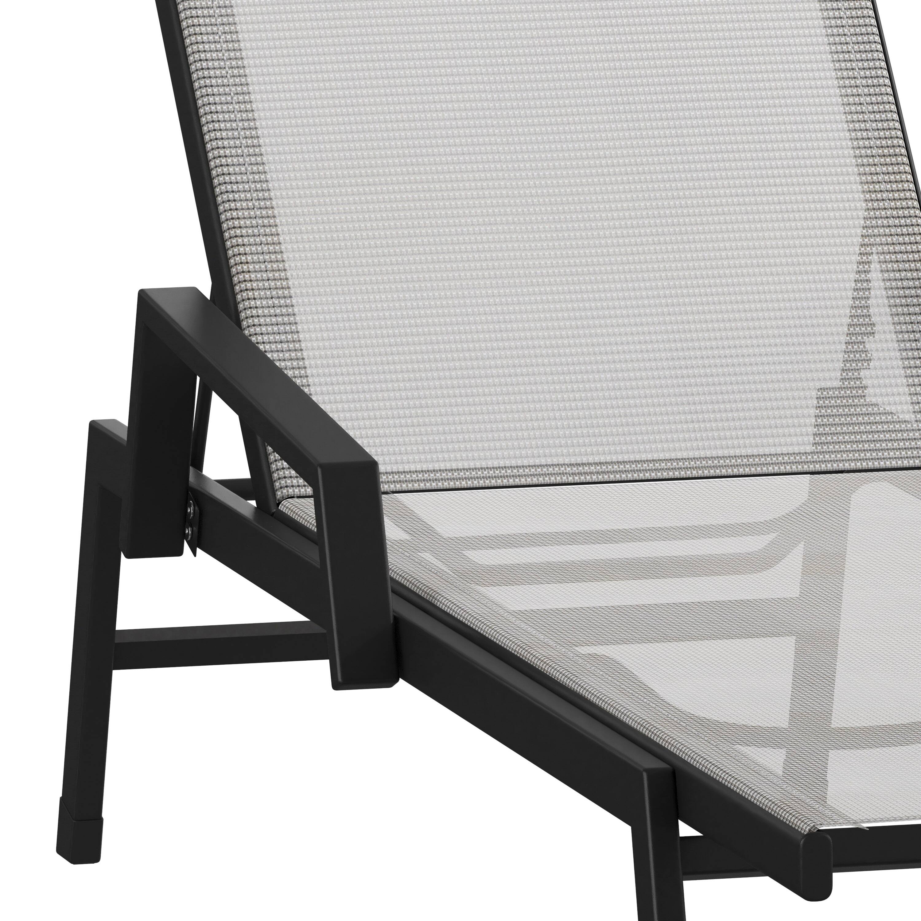 Alt View 10. Emma + Oliver - Braelin Textilene Adjustable 5 Position Patio Chaise Lounge with Armrests and Metal Frame - Gray.