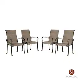 Mondawe - 4 Piece Outdoor Cast Aluminum Dining Chair with Textilene Seat and High Back - Brown