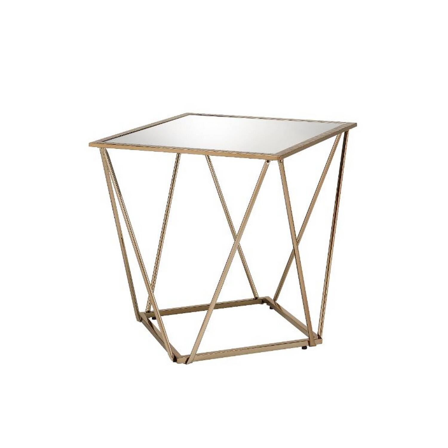 Manhattan Lane - End Table with Mirror Top and Open Geometric Base - Gold