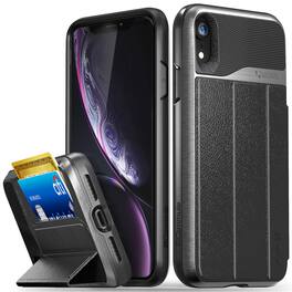 Vena - vCommute for Apple iPhone XR Wallet Case, Leather Flip Cover with Card Slot and Kickstand - Black