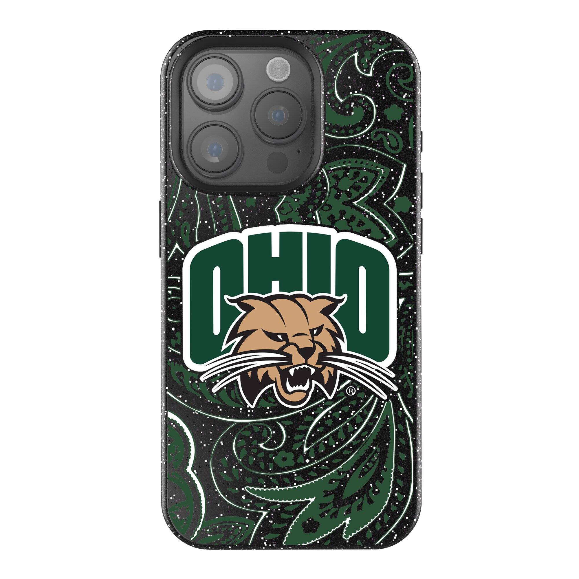 Front. Keyscaper - Ohio Bobcats Paisley Bling iPhone Case - 15 Plus - Black.